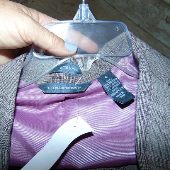 Hillard and Hanson brown beige pink one button women's plaid stretch blazer 4 - Picture 7 of 8